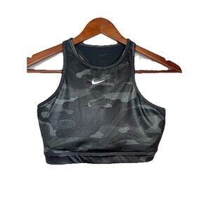 Nike Dri fit Women's Medium Black Camo Shiny Long Line Sports Bra